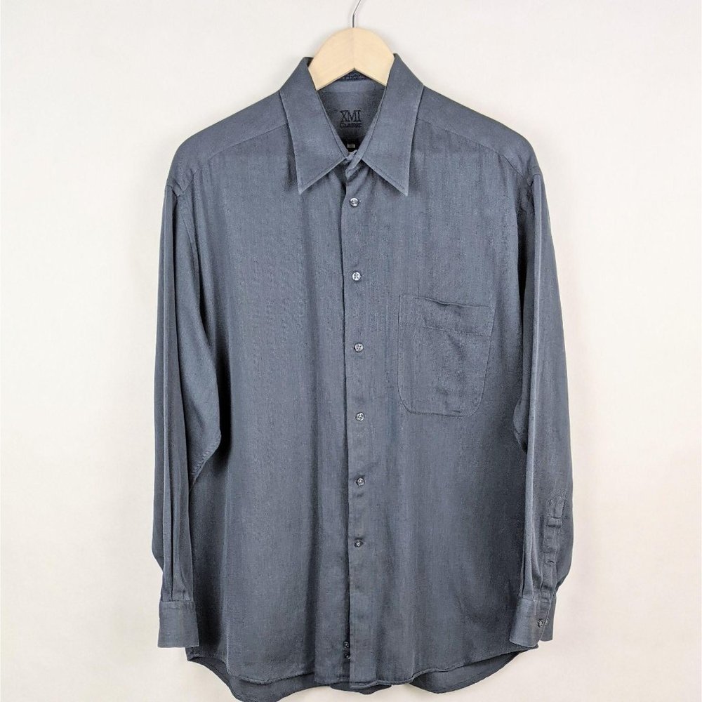 XMI Classic Grey Button Front Collared Shirt 16.5